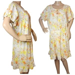 LC Lauren Conrad ruffle hem mini dress.  Yellow floral.  Stretch waist.  XL